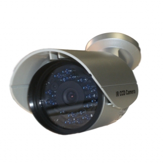 Sharp IR-Überwachungskamera, mit 420 TVL, Sharp 1/3" CCD, 3.6mm 78° Objektiv, wetterbeständig, 15 Meter Nachtsichtfähigkeit, Halterung und Objektiv, Plastikgehäuse, Silber, 200g
