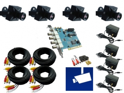 Einsteiger Videoberwachungsanlage mit 4 Mini-berwachungskameras und PC DVR Karte