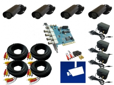 Einsteiger Videoberwachungsanlage mit 4 Stift-berwachungskameras und PC DVR Karte
