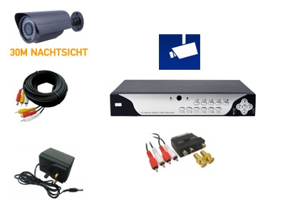 Einsteiger Videoüberwachungsanlage mit 30 m Nachtsicht-Überwachungskameras und Einsteiger Festplattenrecorder