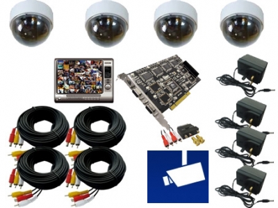 Profi Videoüberwachungsanlage mit 4 Dome-Überwachungskameras und Profi PC DVR Karte