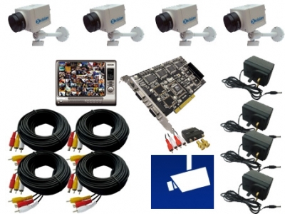 Profi Videoberwachungsanlage mit 4 Kasten-berwachungskameras und Profi PC DVR Karte