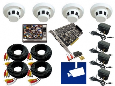 Profi Videoüberwachungsanlage mit 4 Verdeckte-Überwachungskameras und Profi PC DVR Karte