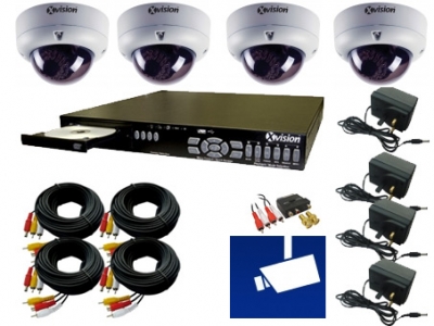 Profi Videoüberwachungsanlage mit 4 Nachtsicht Vandalismus geschützten-Überwachungskameras und Profi PC DVR Karte